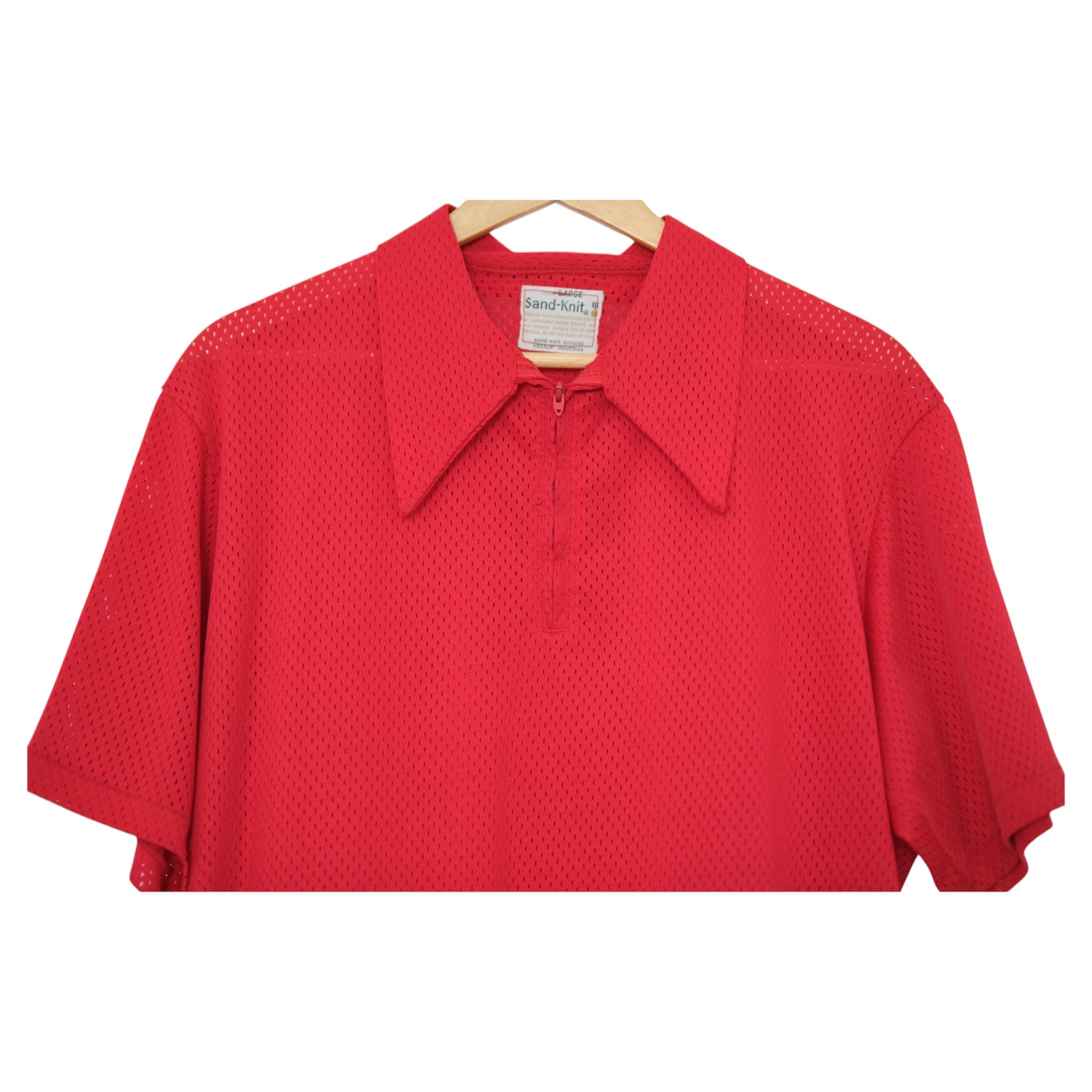 Vintage 80's Sand-Knit Red Mesh Quarter-Zip Polo