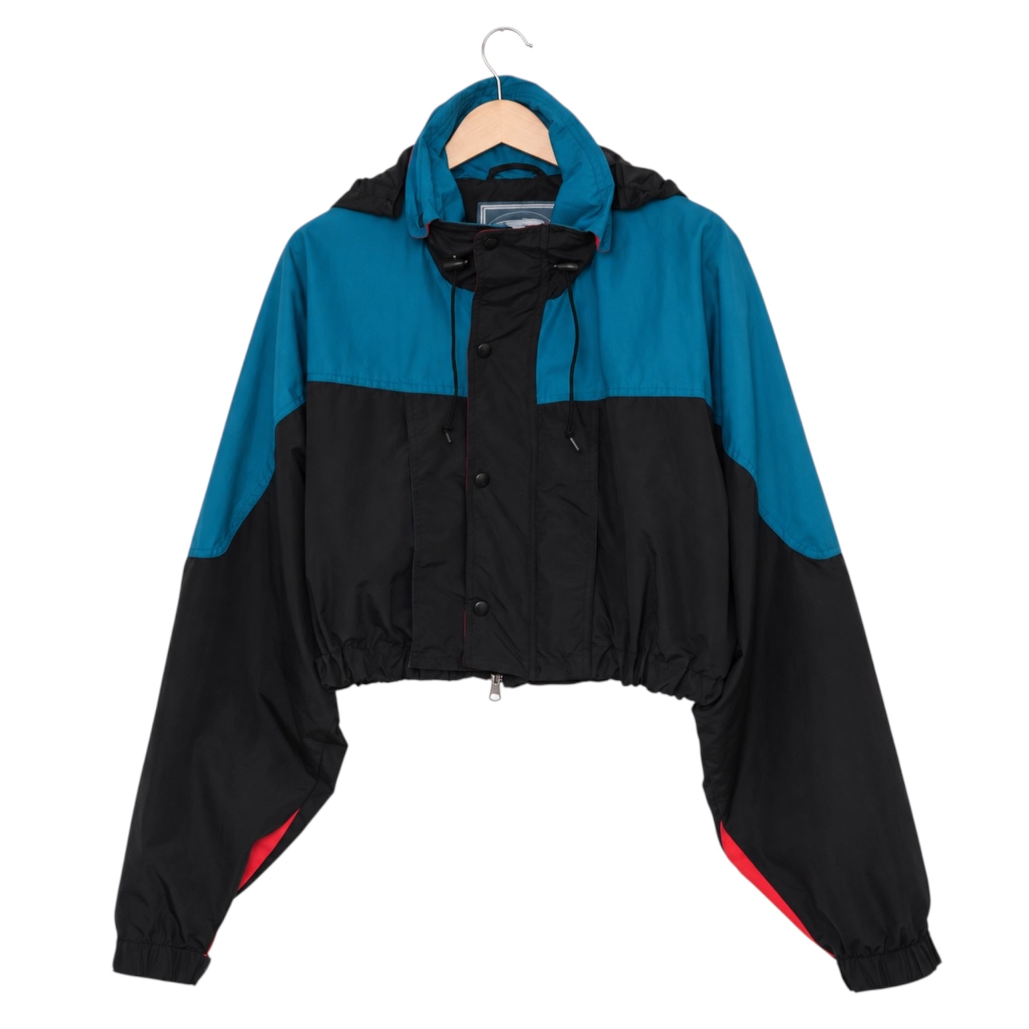 One-of-One Vintage Reworked 90’s Teal & Black Colorblock Cropped Windbreaker | XL