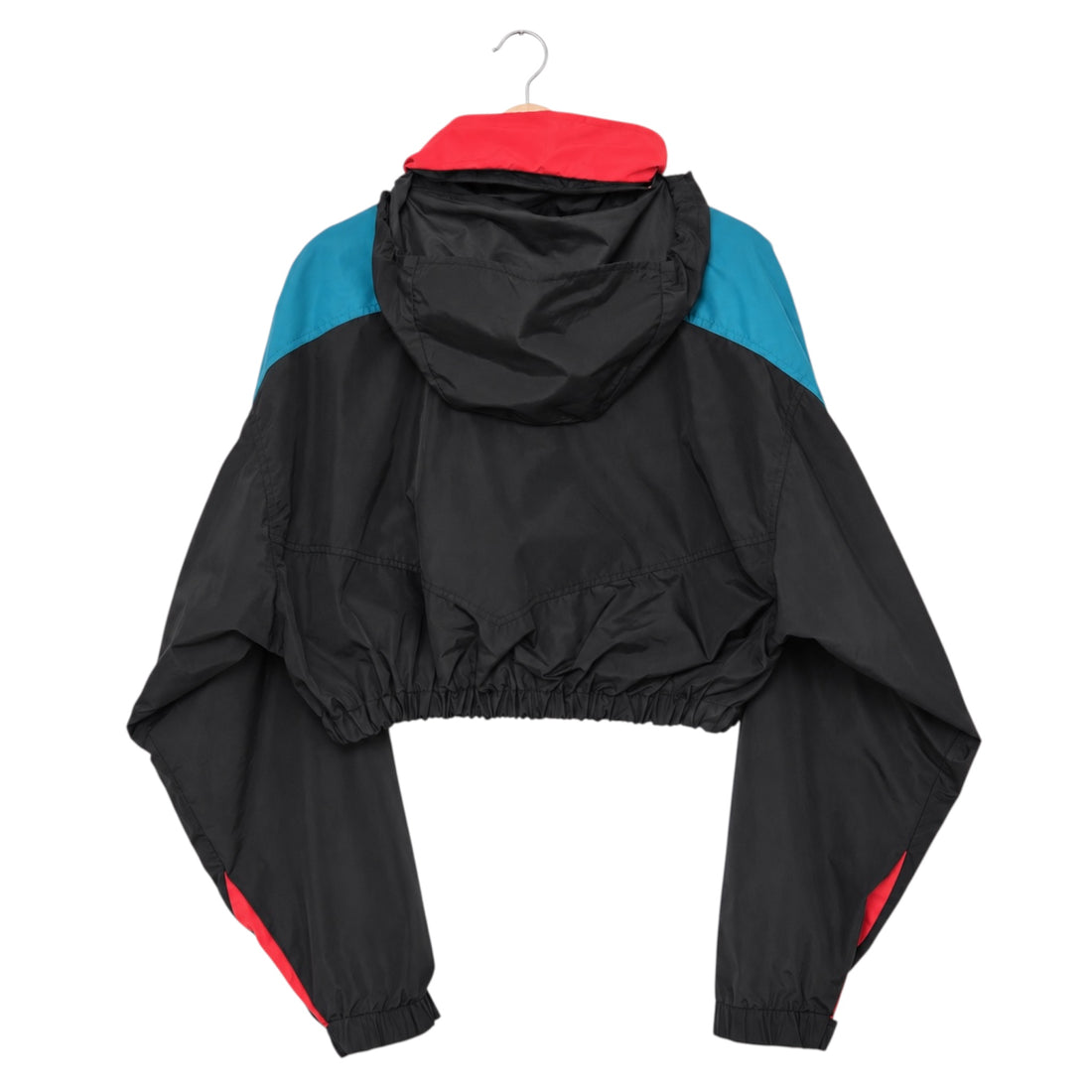 One-of-One Vintage Reworked 90’s Teal & Black Colorblock Cropped Windbreaker | XL