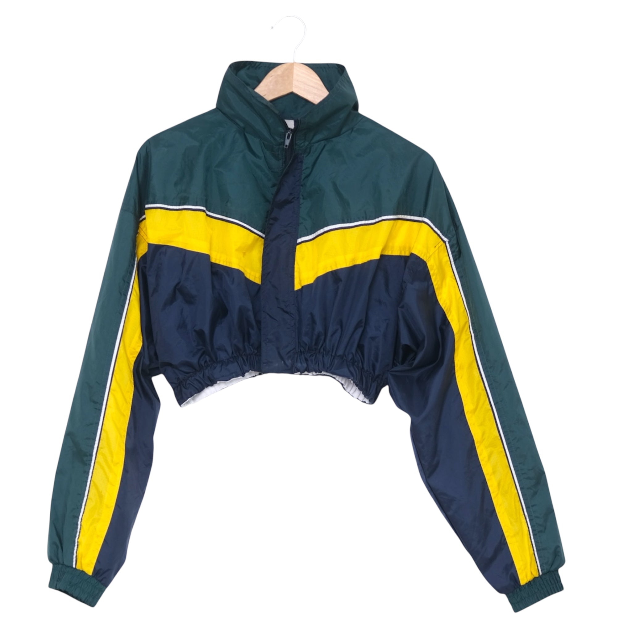 One-of-One Reworked Vintage Green Colorblock Cropped Windbreaker | Medium