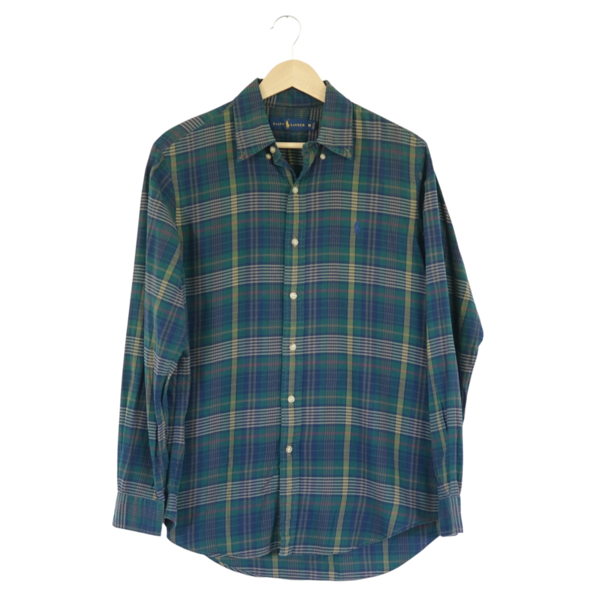 Vintage Ralph Lauren Green & Blue Plaid Button-Down Shirt Size M