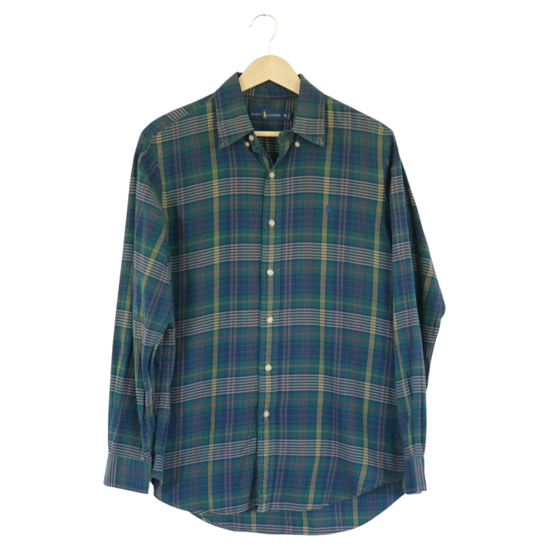Vintage Ralph Lauren Green & Blue Plaid Button-Down Shirt Size M