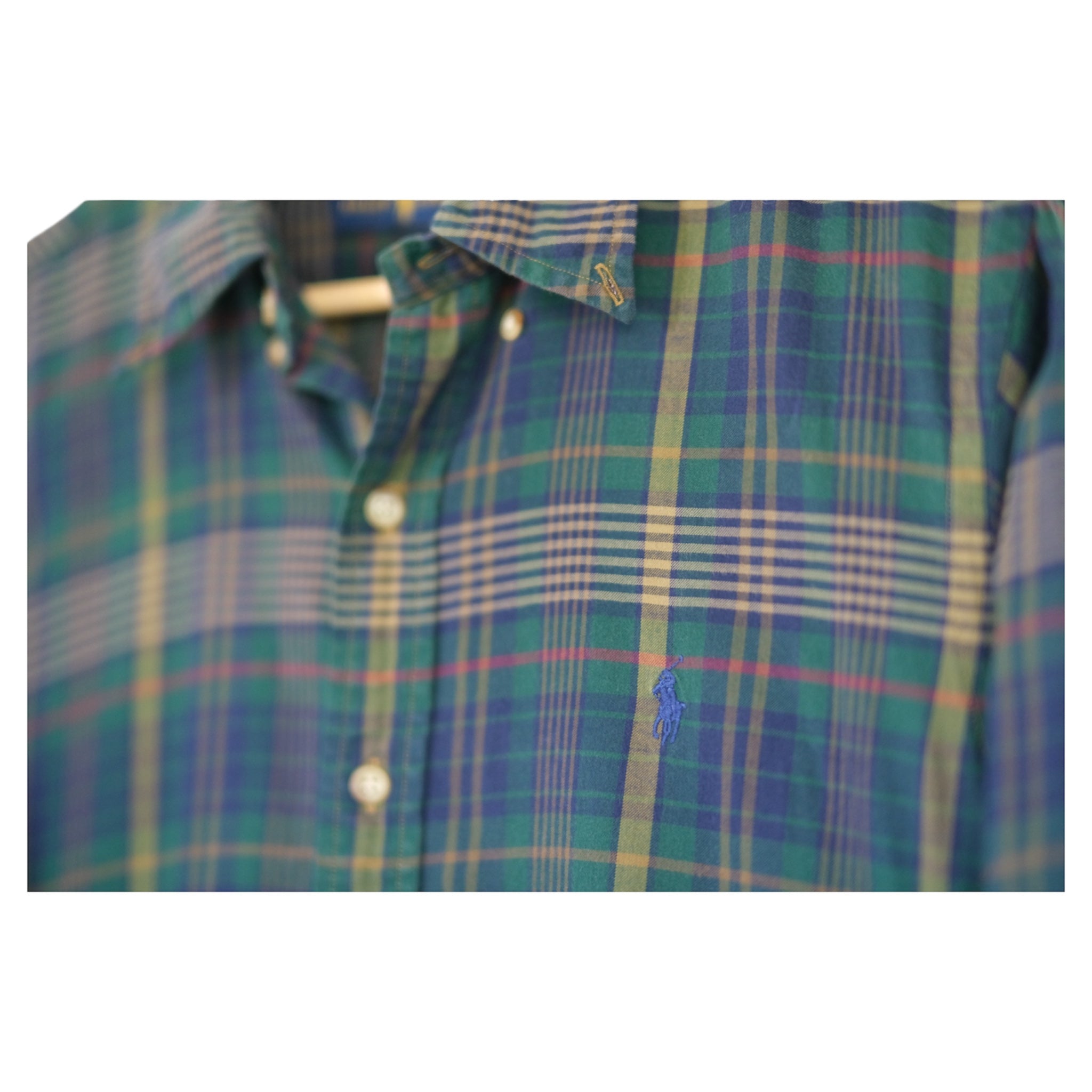 Vintage Ralph Lauren Green & Blue Plaid Button-Down Shirt Size M