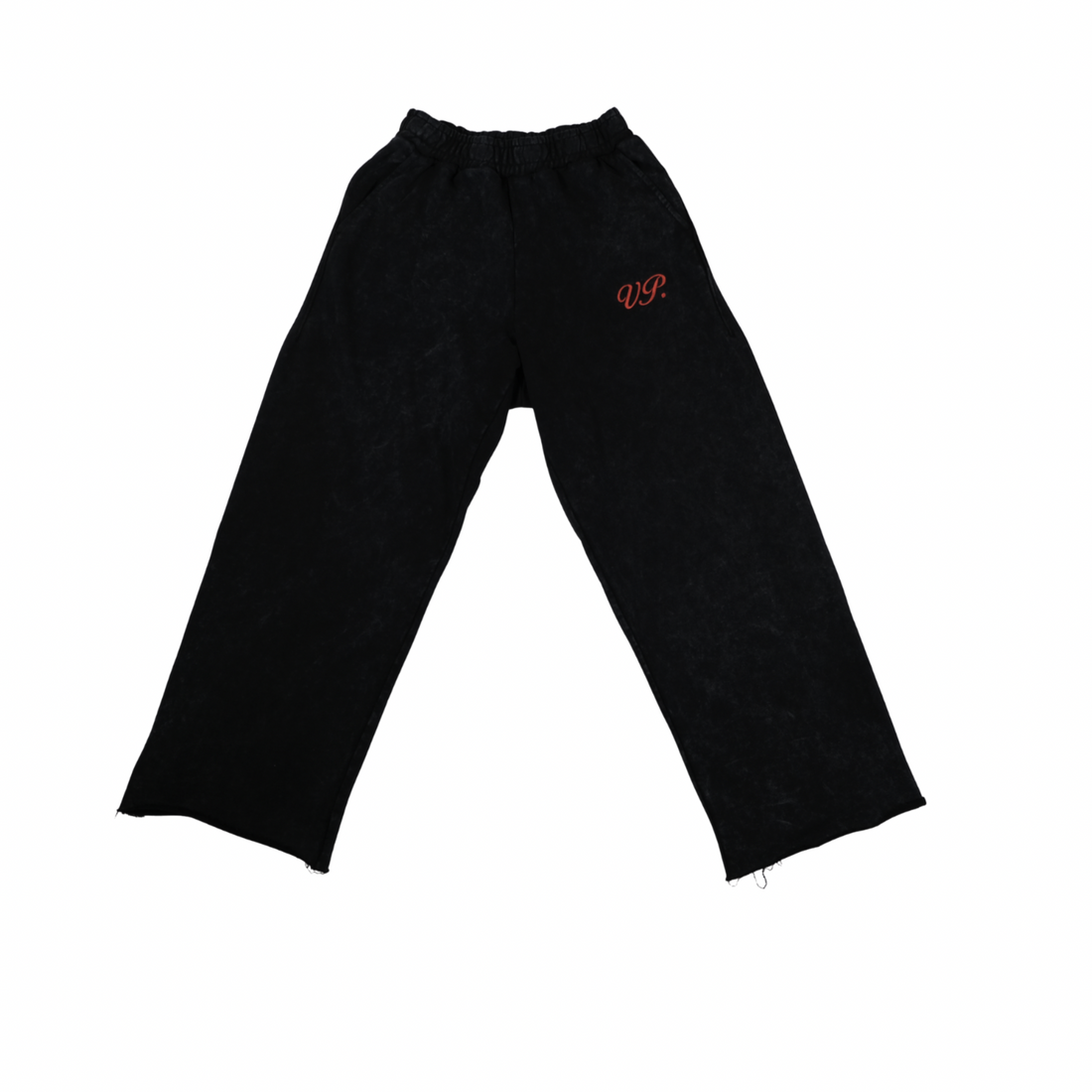 Black pant with a orange logo on a white background