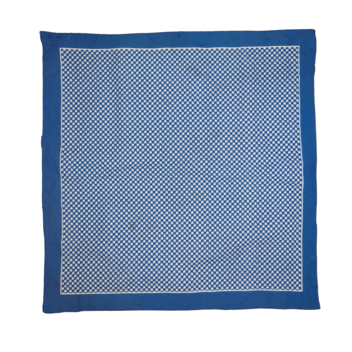 1970s Micro-Check Silk Scarf  Cobalt & Cream