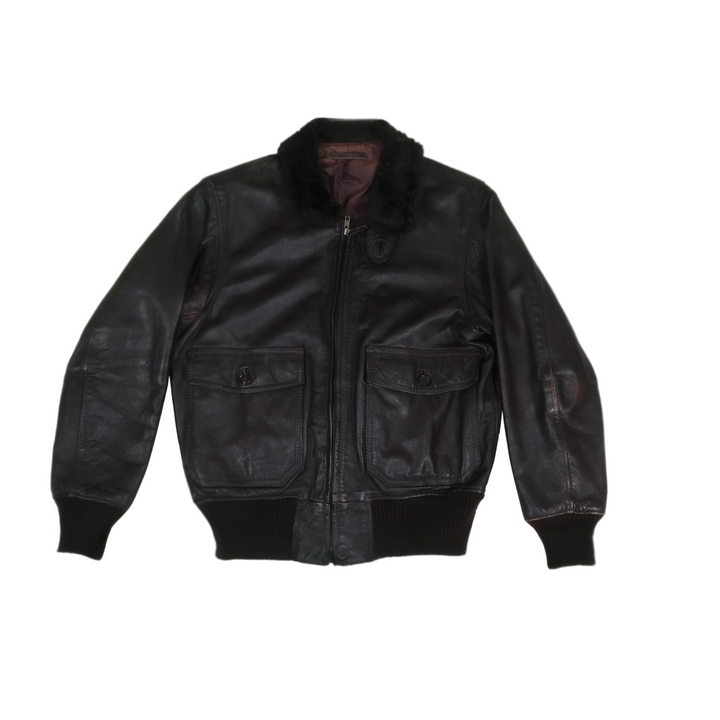 Vintage Aviator Flight Jacket leather jacket with fur lining on a white background