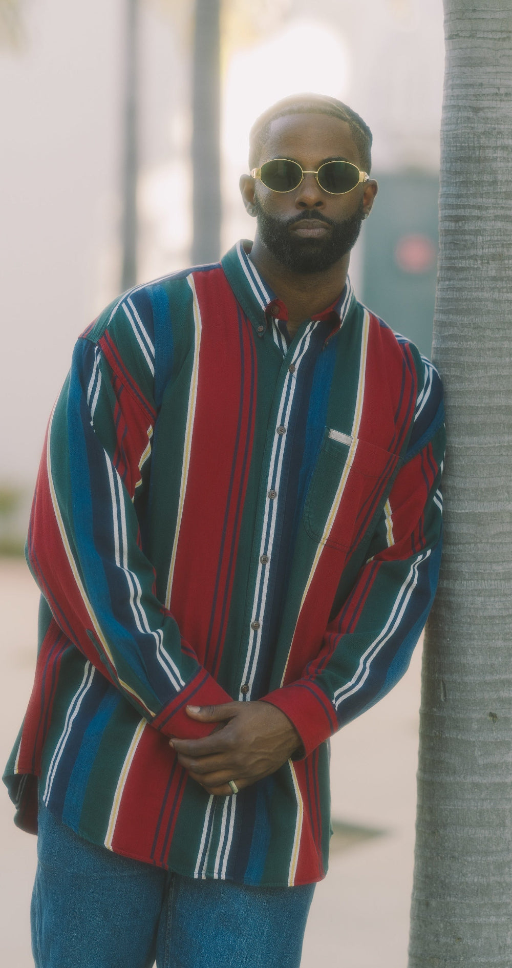 Vintage 1990s CHAPS Ralph Lauren Multicolor Vertical Stripe Button-Down Shirt  XL