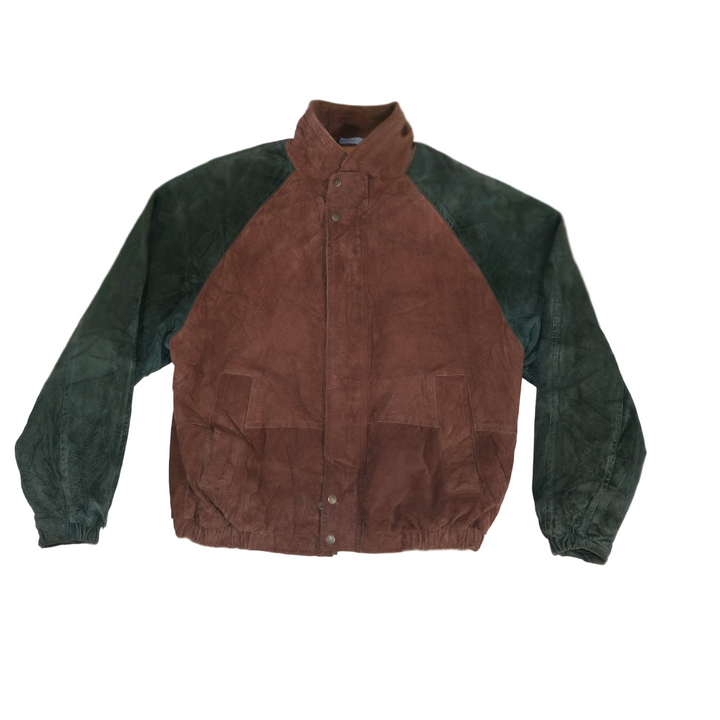 Two-tone brown and green jacket on a white background